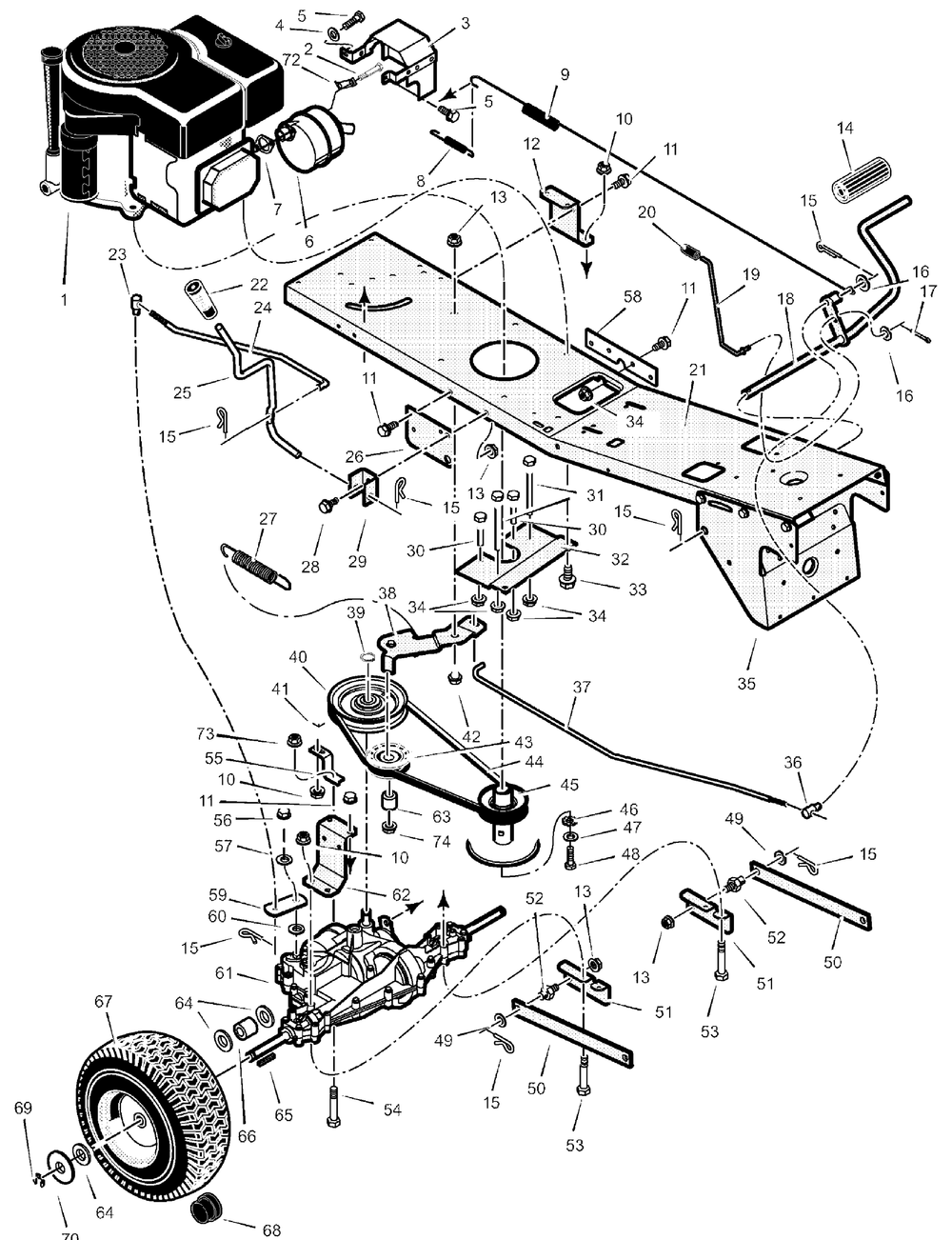 Motion Drive Diagram and Parts List for 309029X51B  Briggs and Stratton Lawn Tractor